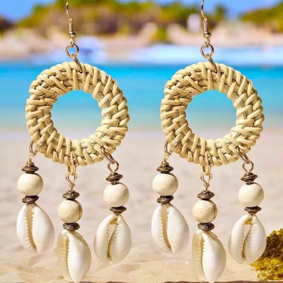 Beach Theme Summer Vacation Chic Boho Earrings with Seashell Charms 🌊 - Picture 3 of 12
